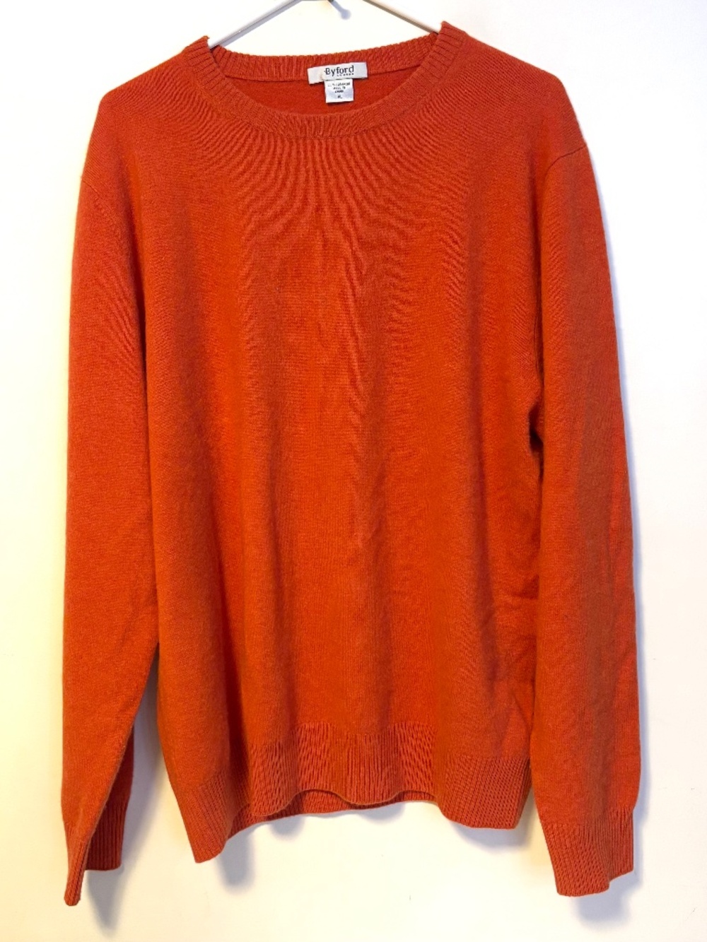 Byford London 100% Cashmere Knit Crew Neck Sweater Orange Mens Size XL